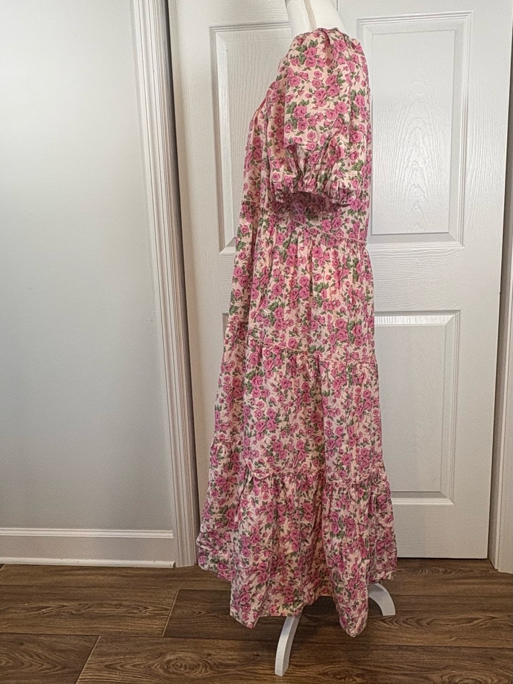 Flowy Prairie Cottagecore Floral Maxi Dress Square Neck Puff Sleeve Pockets - Picture 3 of 7